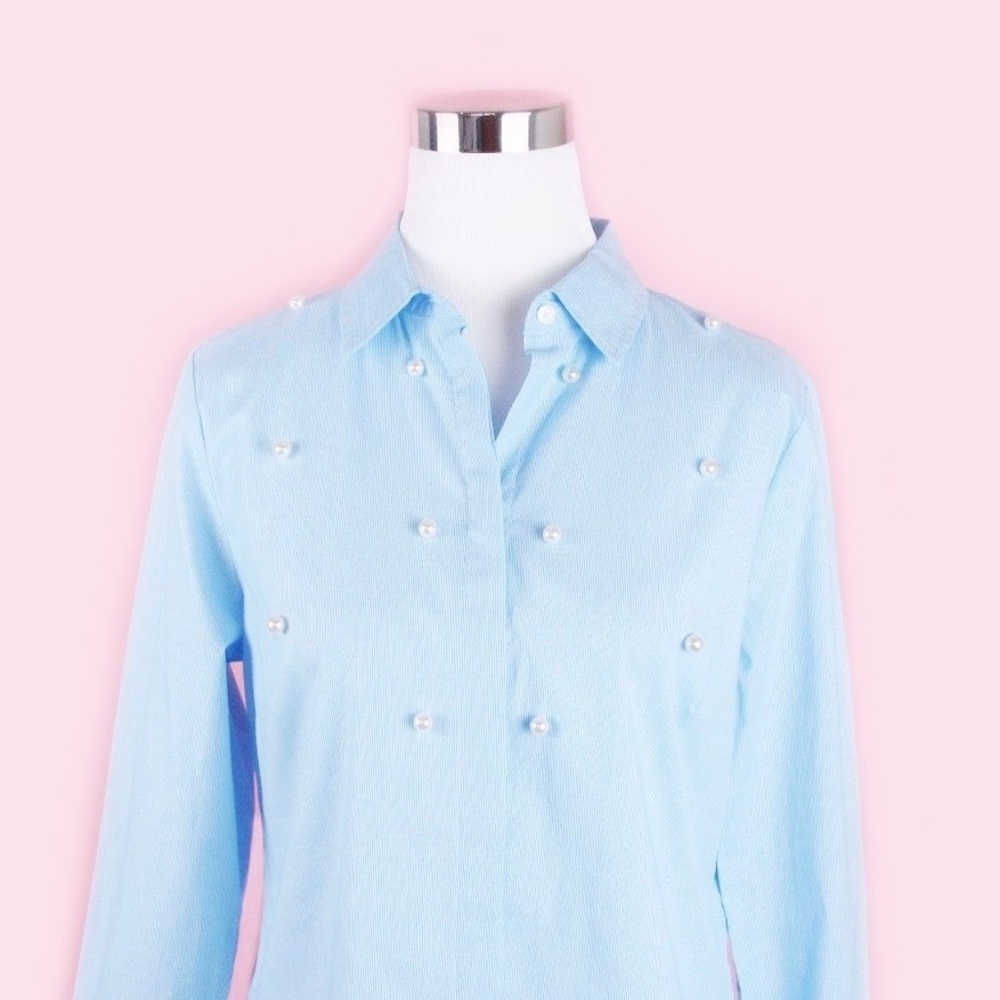 Jones New York Pearl Embellished Button Down Shirt